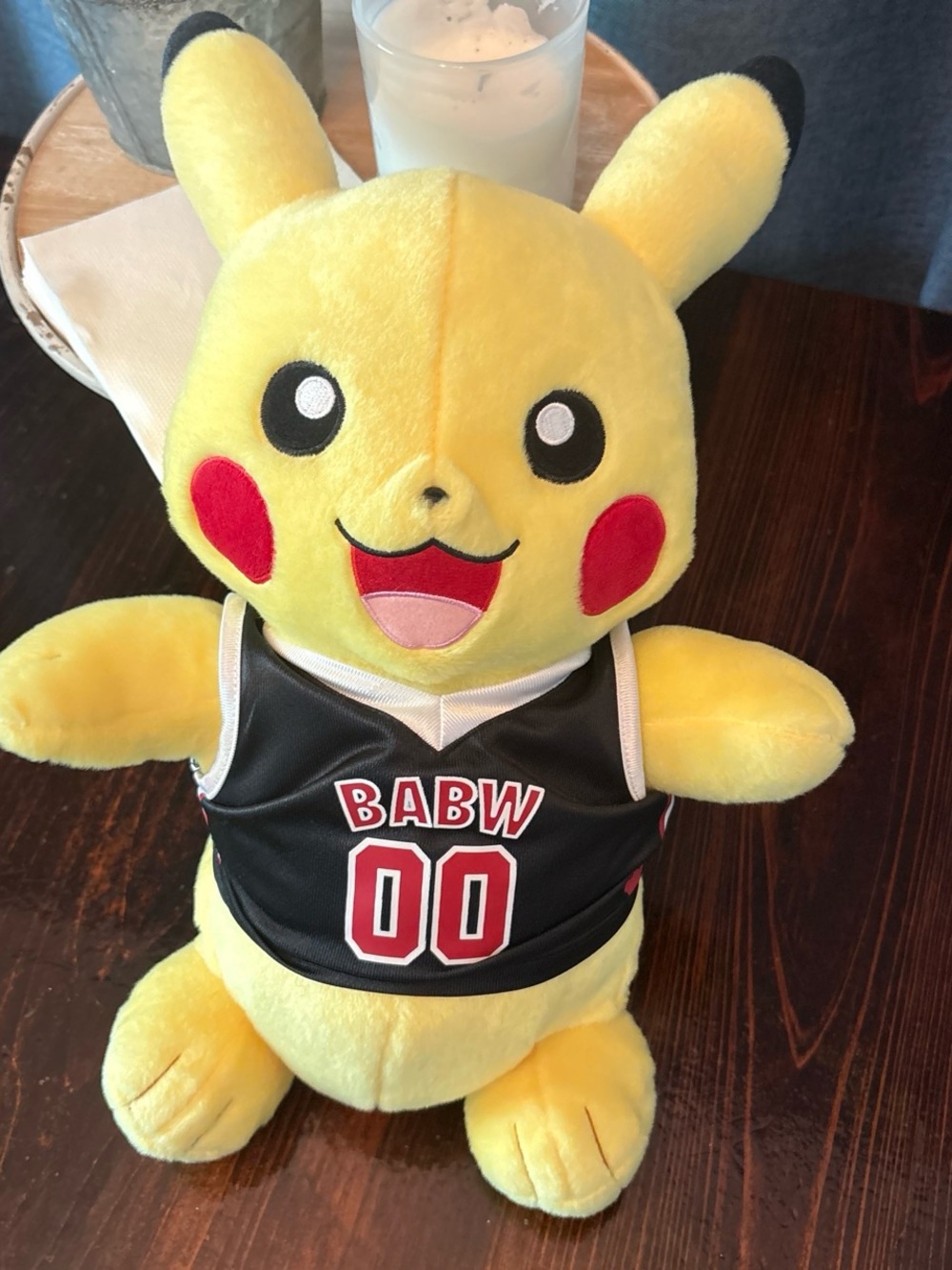 Build-A-Bear Yellow Pikachu Plush in Black BABW Basketball Jersey